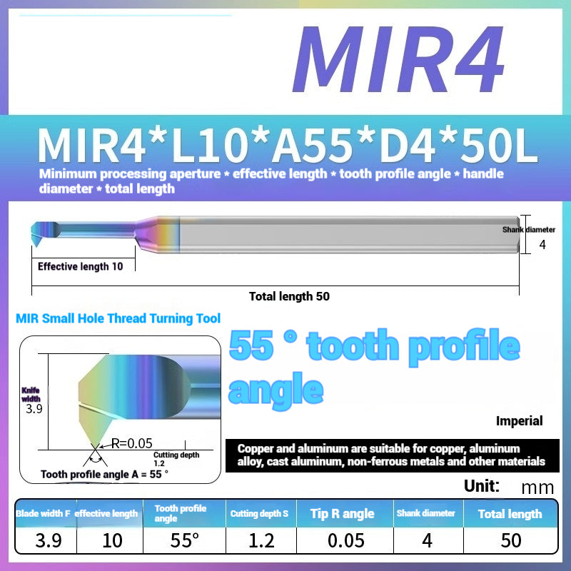 1125-MIR Bore Thread Turning Tools DLC Color Coated Aluminum and Copper CNC Shock Resistant Tungsten Carbide Small Hole Turning Tools Picking Tools Shandong Denso Pricision Tools Co.,Ltd.